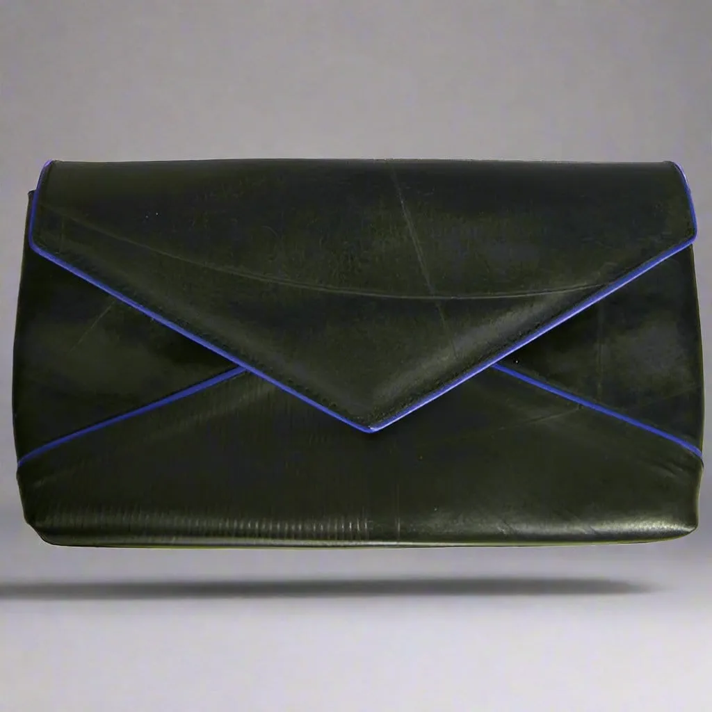 Recycled Tire Tube Clutch Handbag with Leather Trim