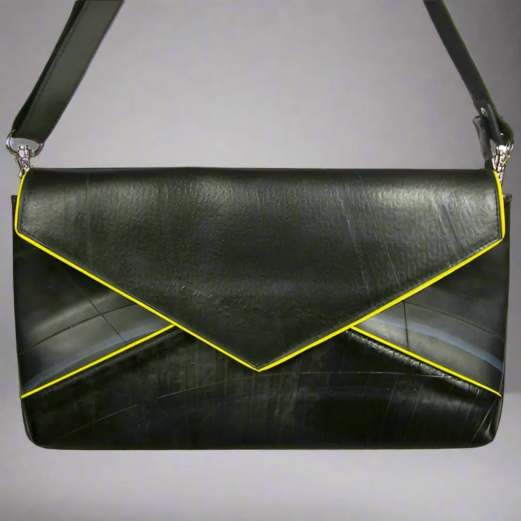 Recycled Tire Tube Clutch Handbag with Leather Trim