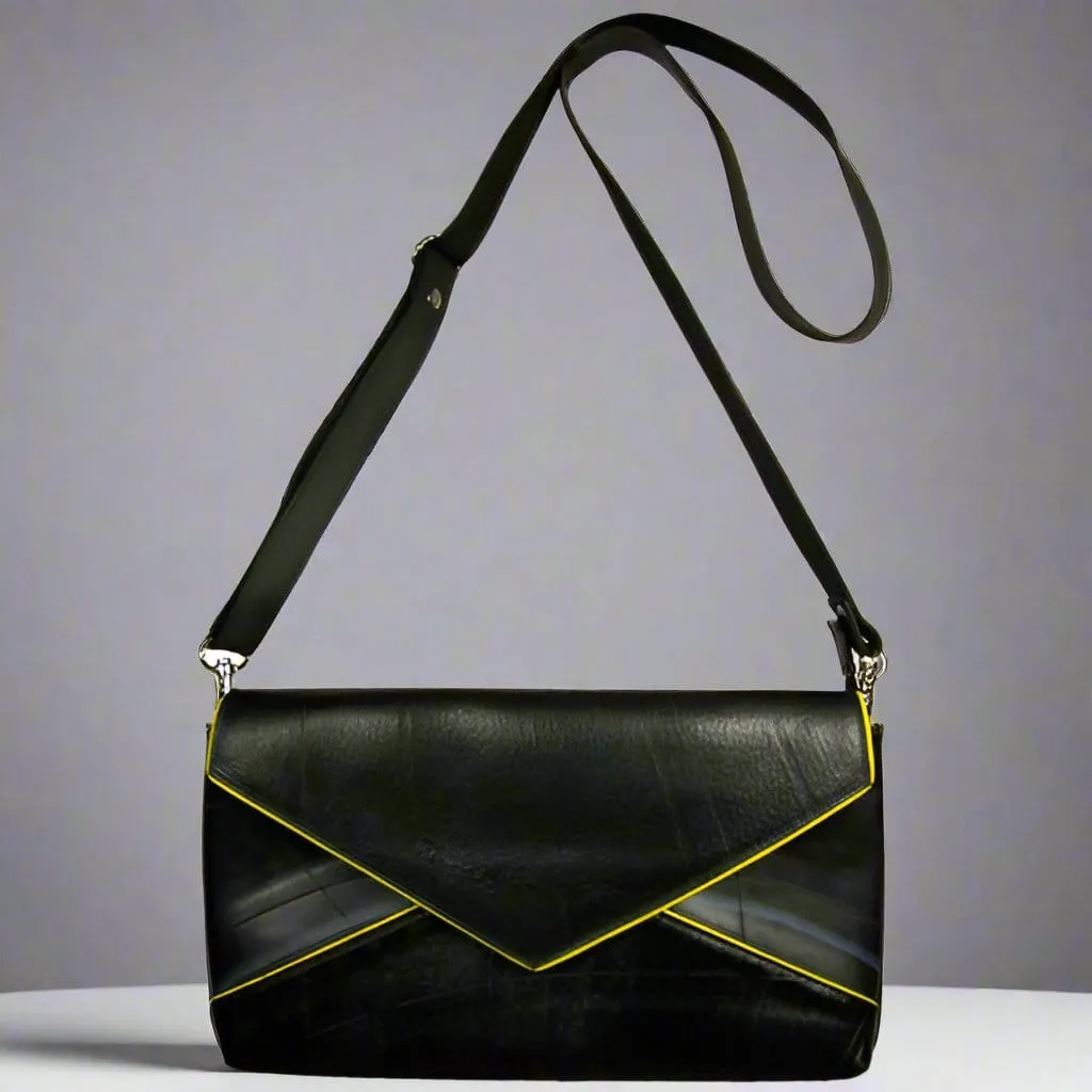 Recycled Tire Tube Clutch Handbag with Leather Trim