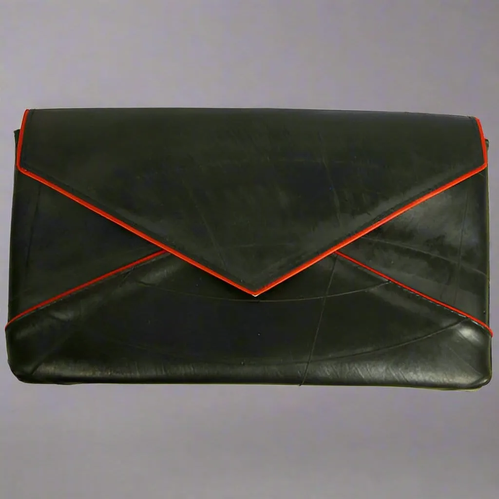 Recycled Tire Tube Clutch Handbag with Leather Trim