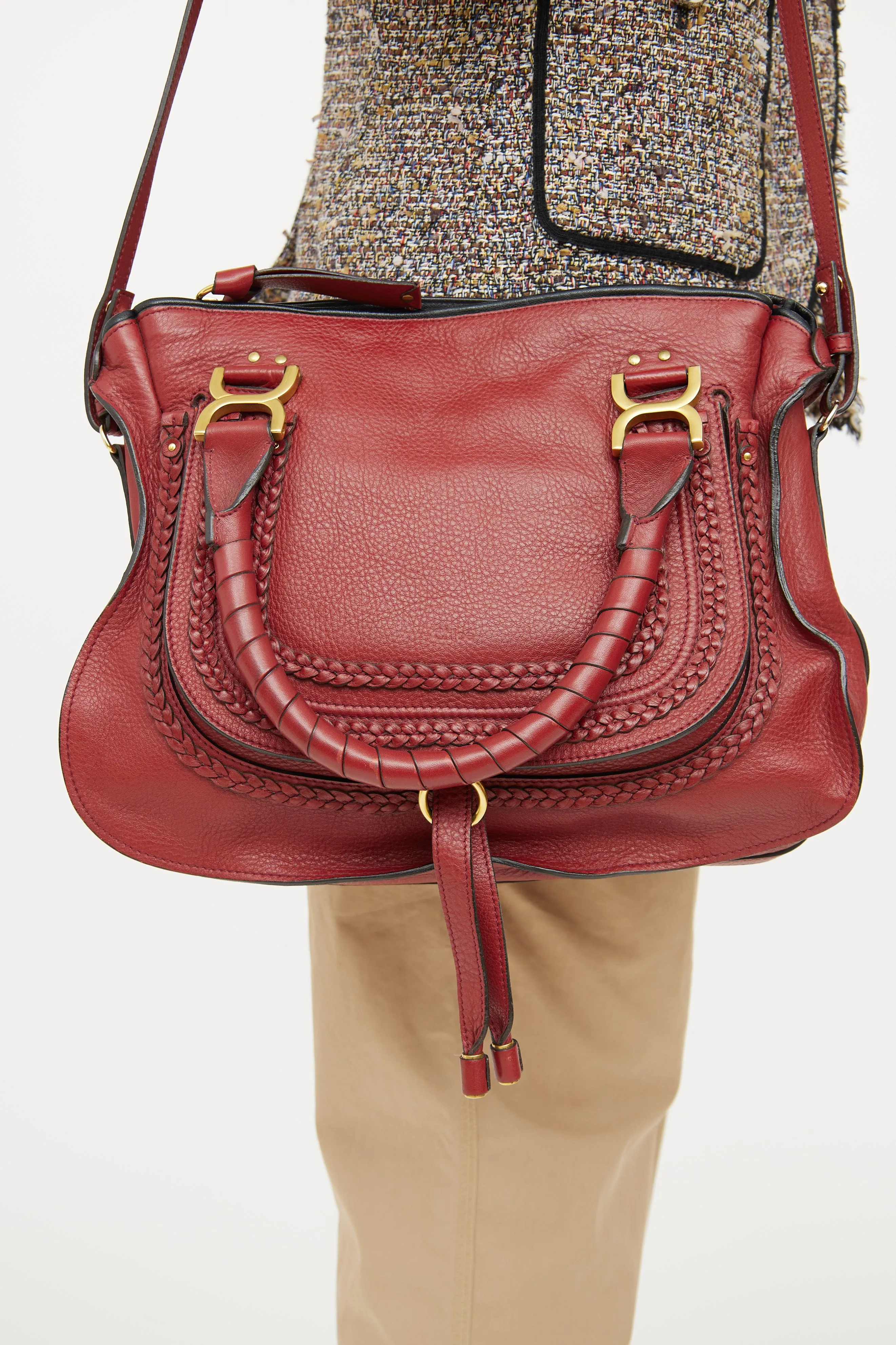 Red Leather Marcie Double Carry Bag