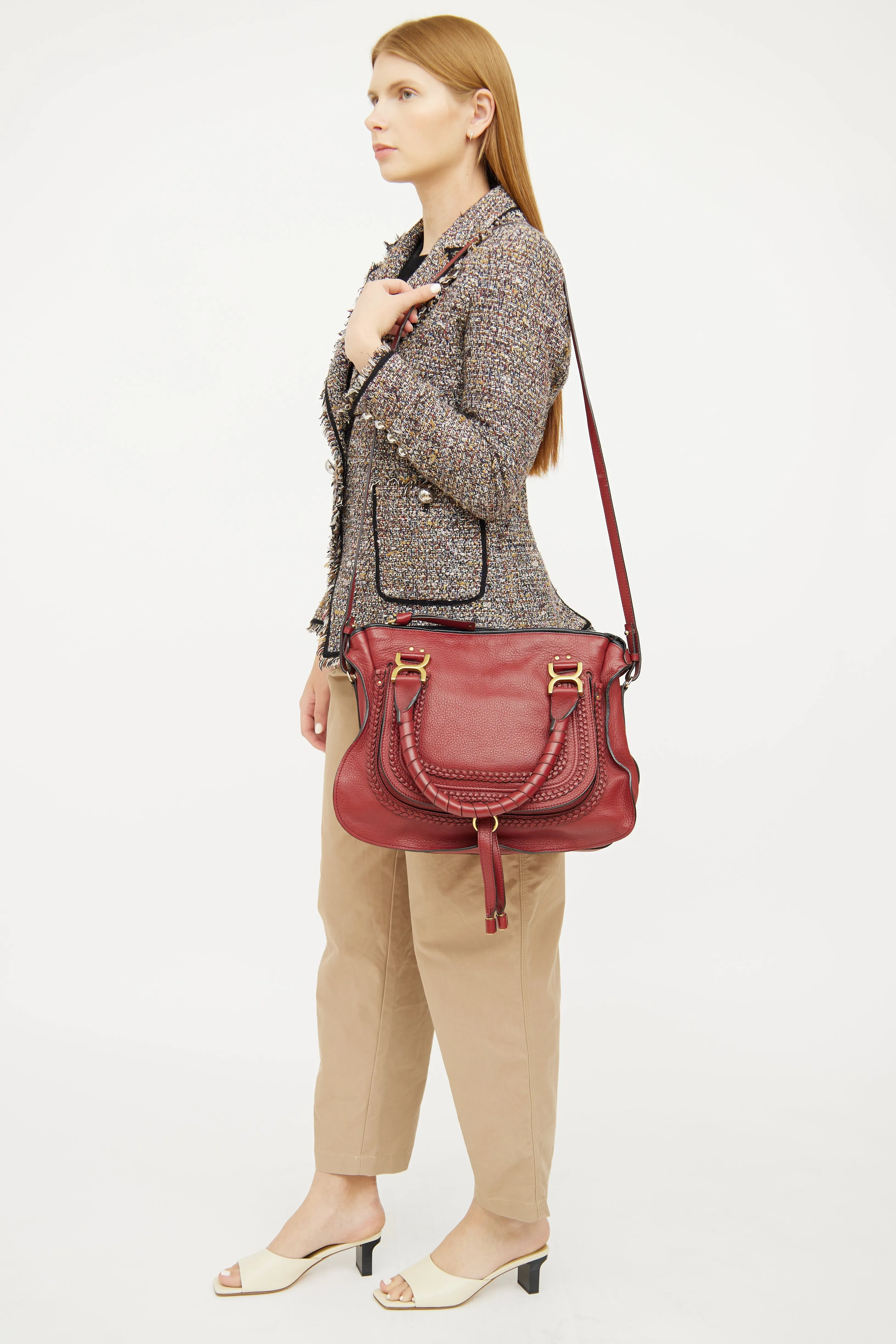 Red Leather Marcie Double Carry Bag