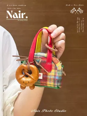 Red plaid small bag New vintage mini cute coin purse Headphones bag Cross-body bag small handbag