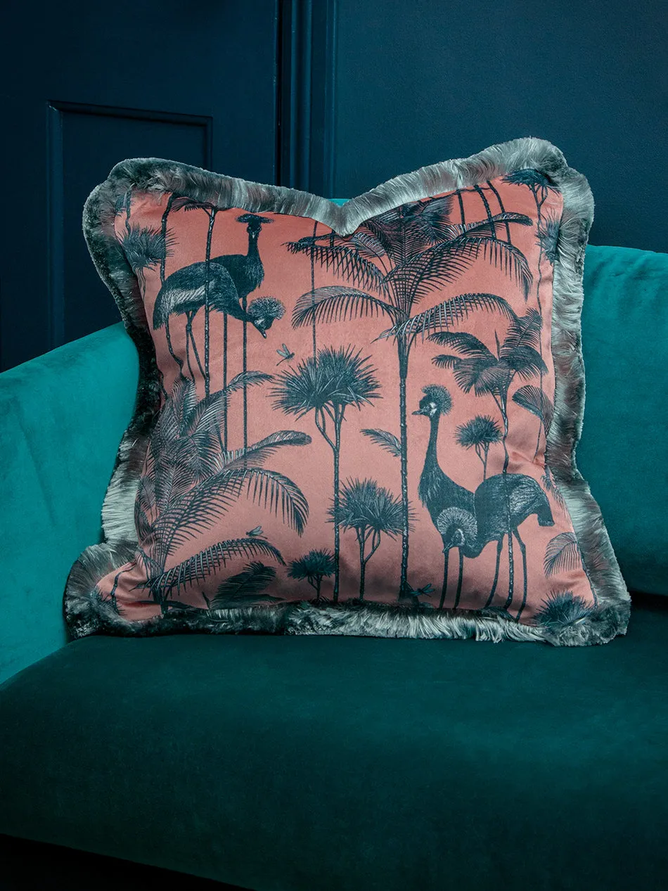 Sample Sale: Crane Fonda 'Coral' Fringed Velvet Cushion