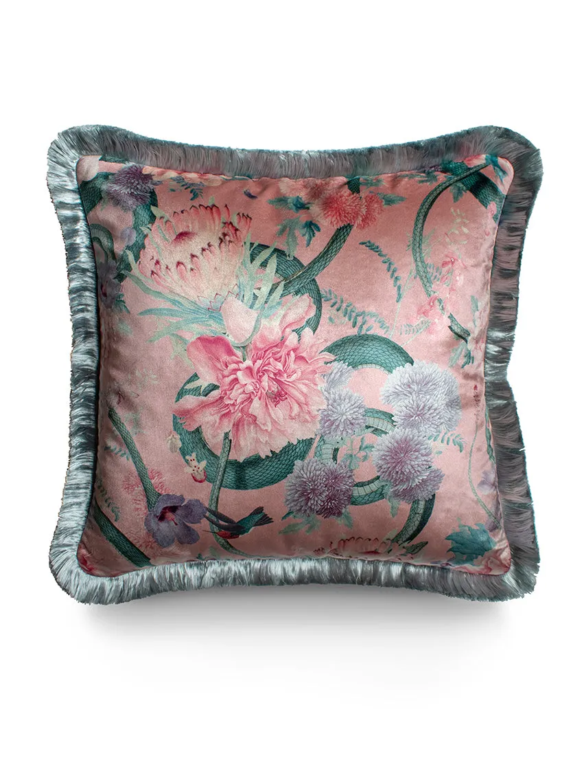 Sample Sale: Forbidden Bloom 'Blush' Fringed Velvet Cushion