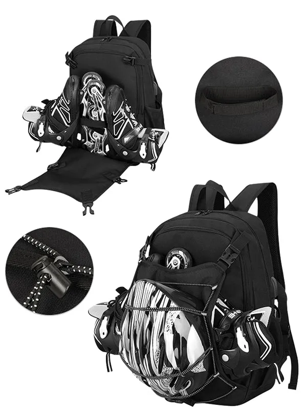 Skate Roller and Helmet Backpack Black backpack for sports and laptop