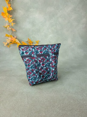 Small Handbag Greenish Blue with Botanical Prints