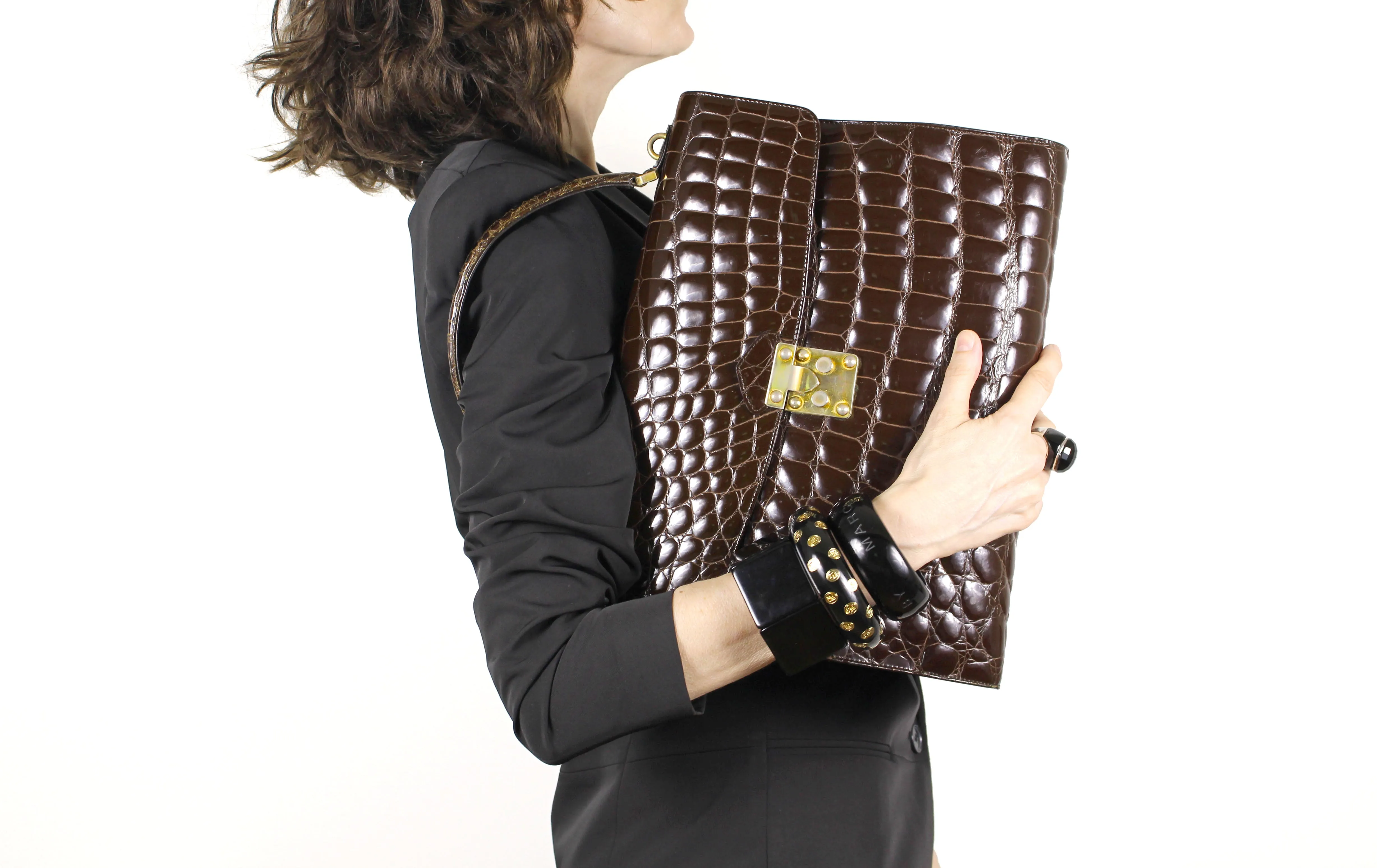 TAIR’S large brown crocodile embossed handbag