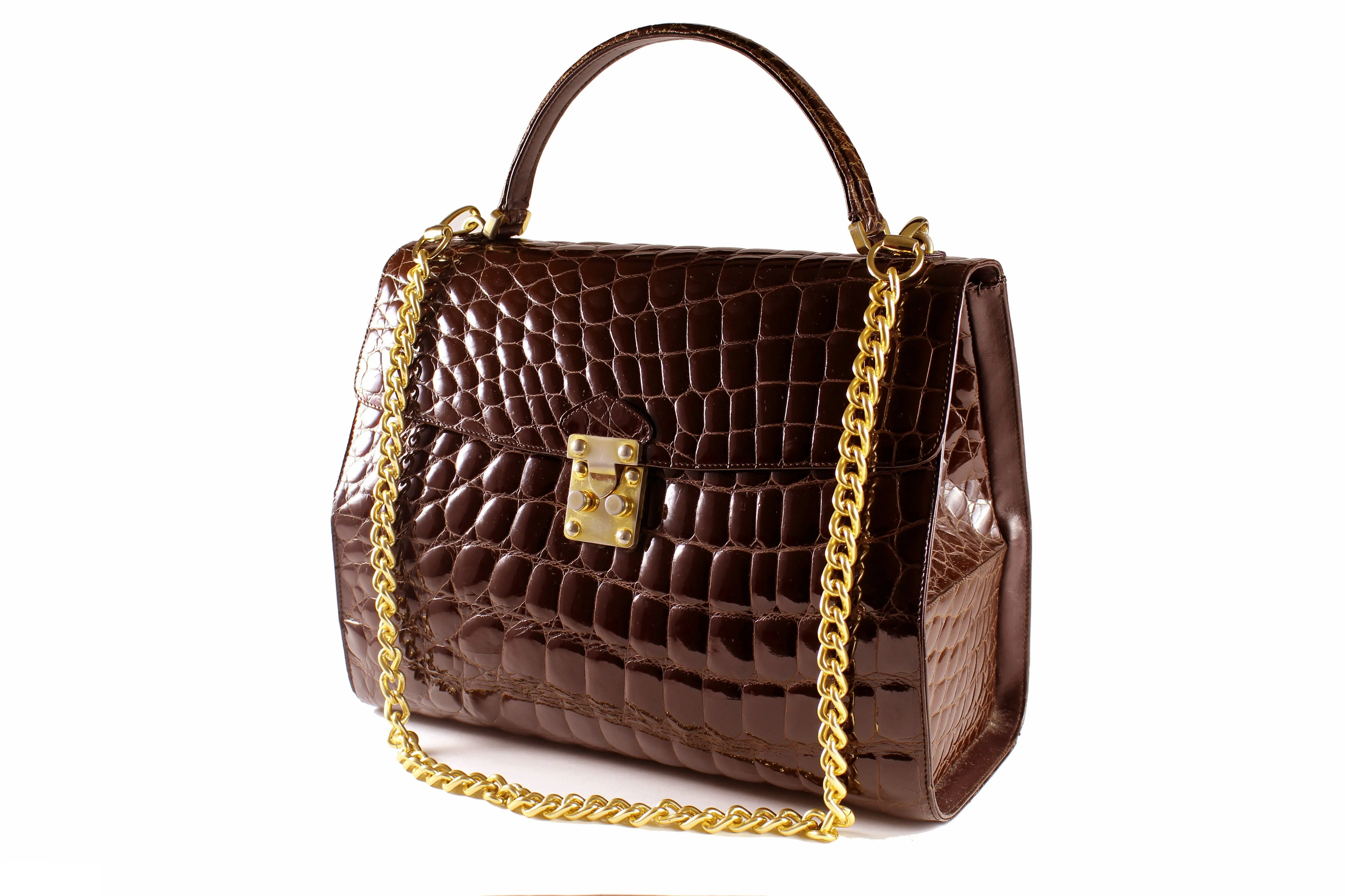 TAIR’S large brown crocodile embossed handbag