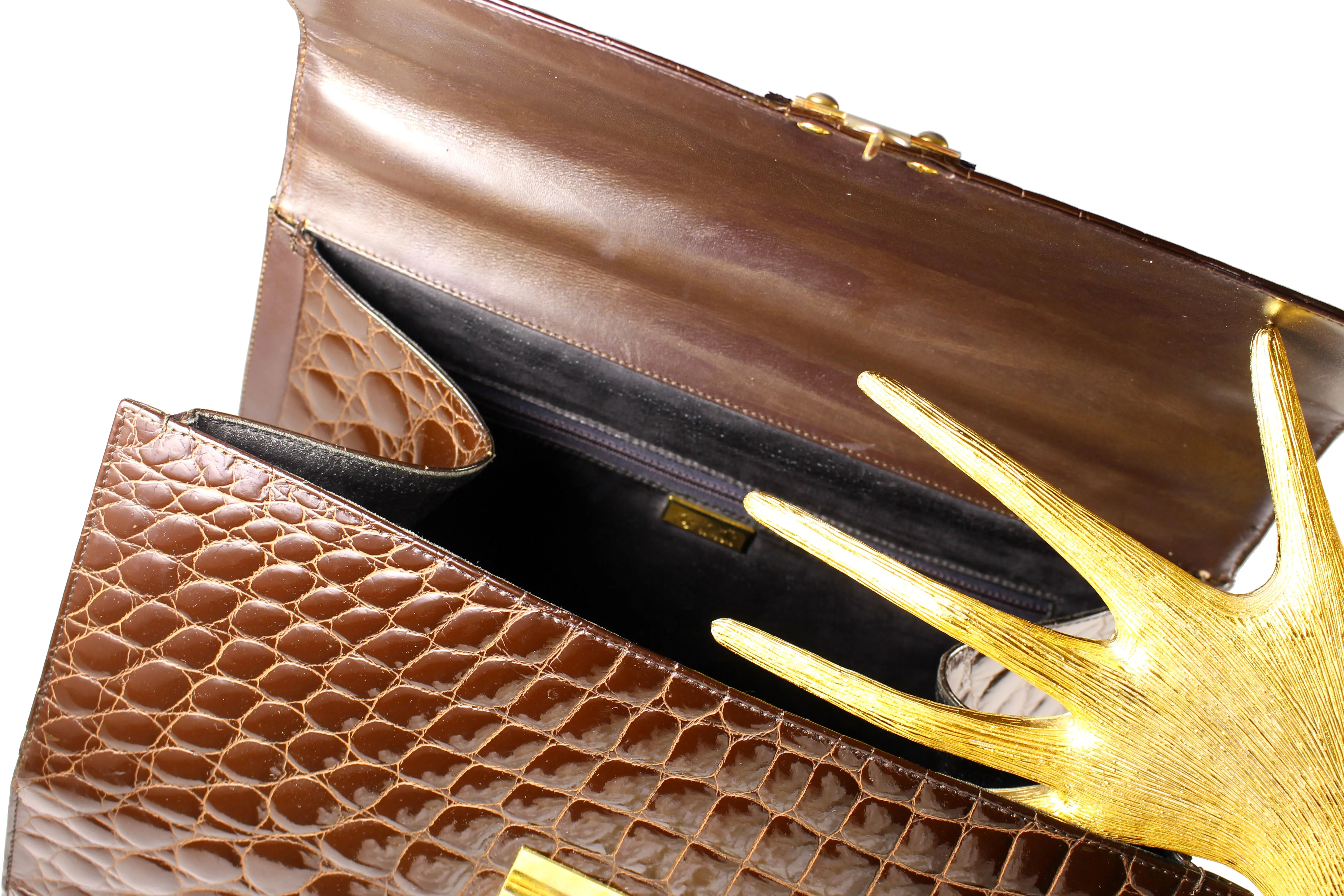 TAIR’S large brown crocodile embossed handbag