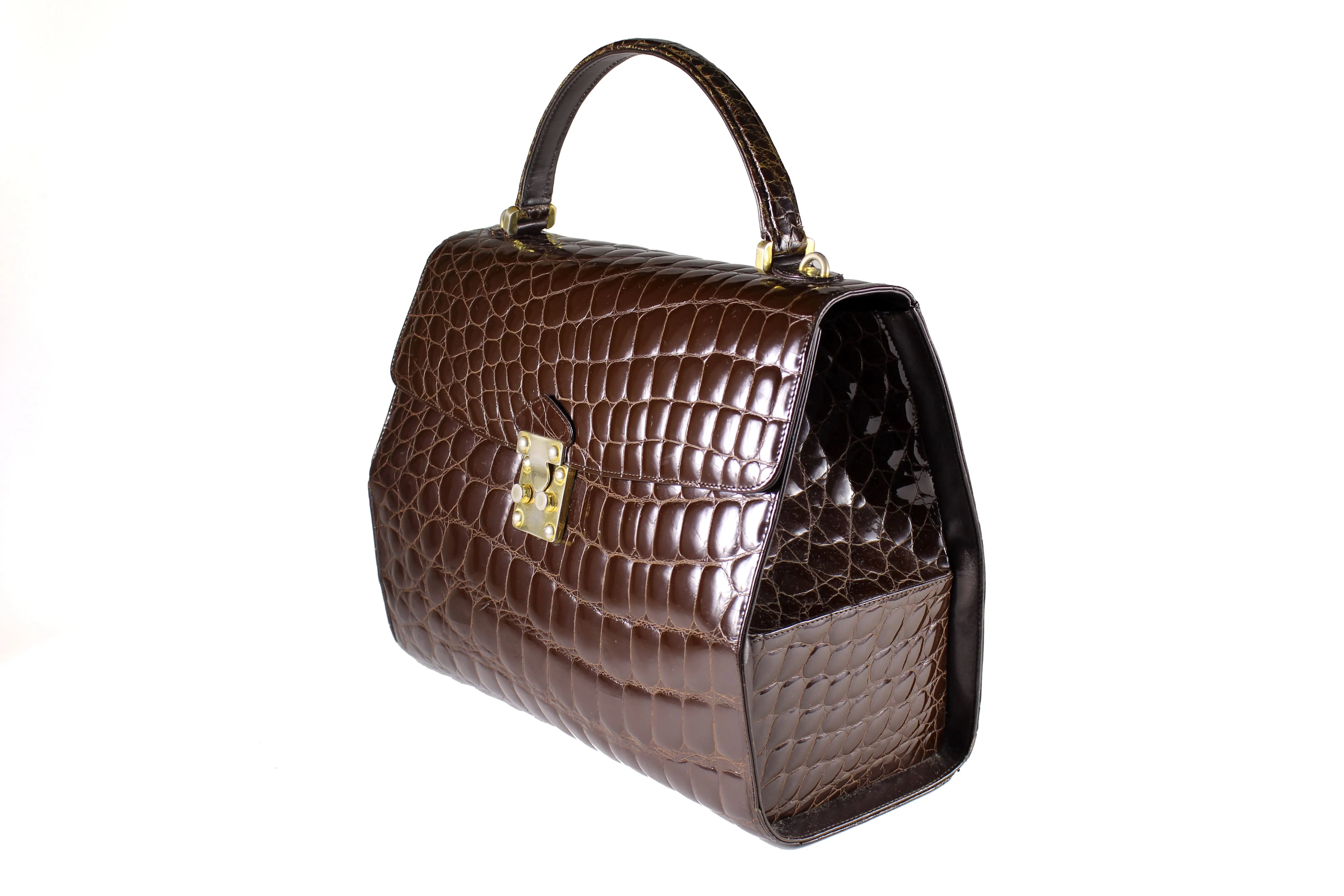 TAIR’S large brown crocodile embossed handbag