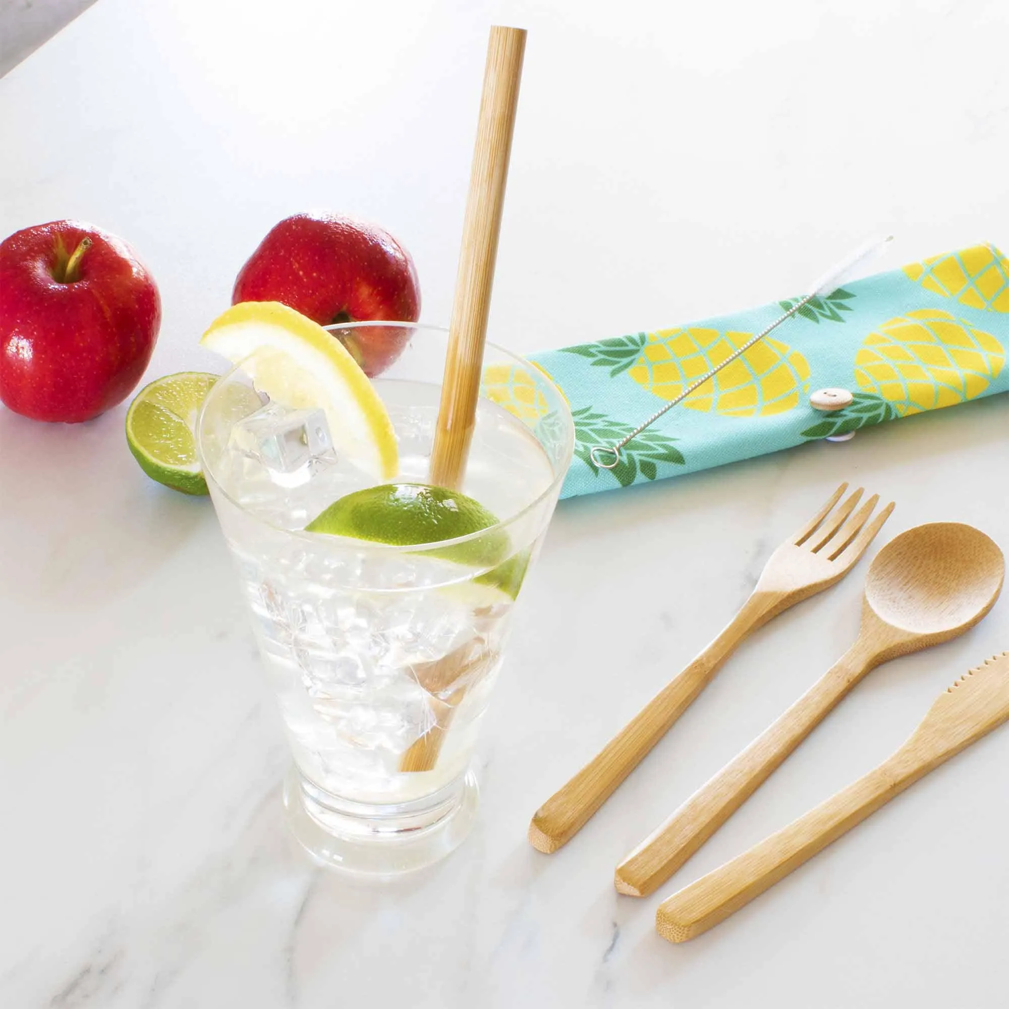 Take-Along Reusable Utensil Set with Pineapple Travel Roll