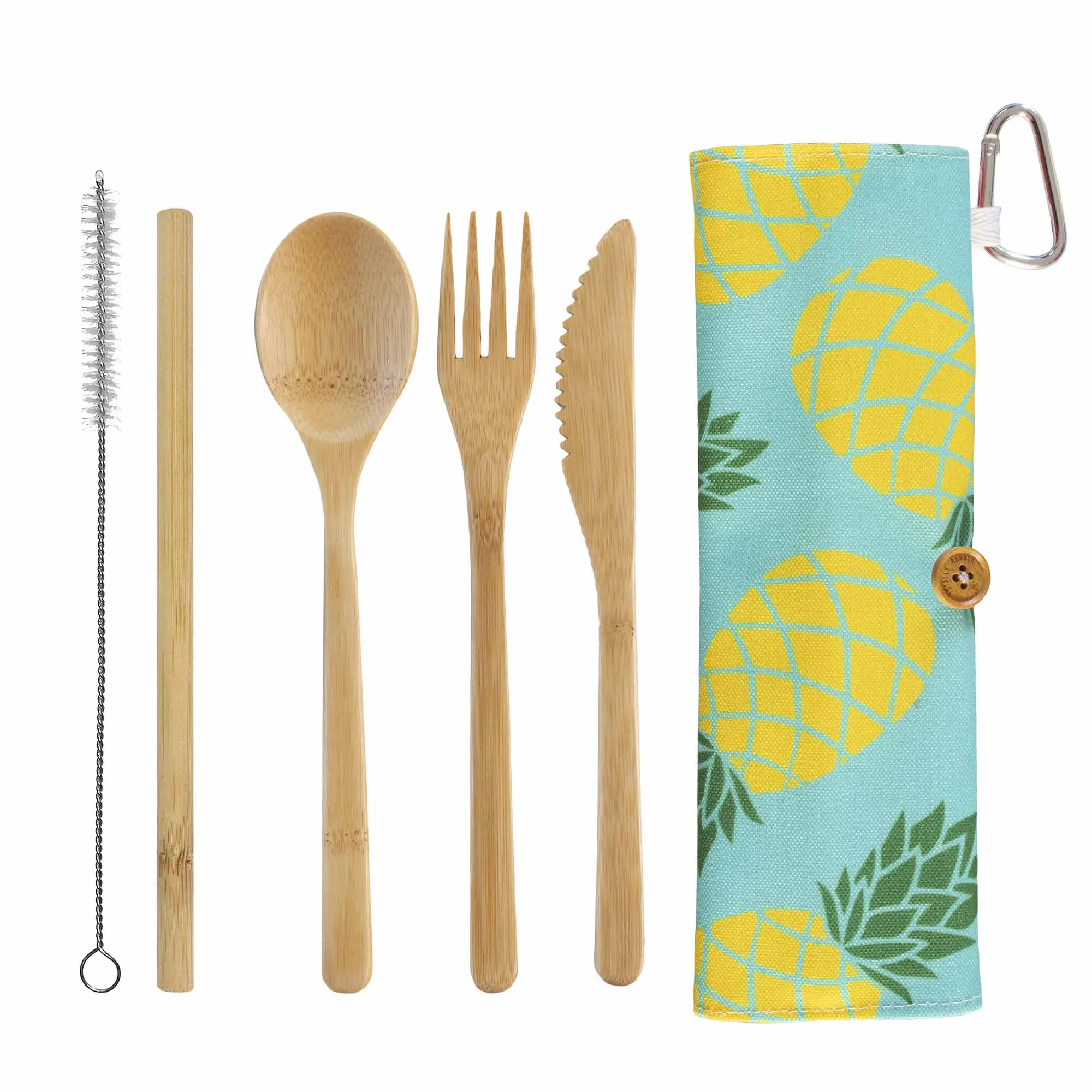 Take-Along Reusable Utensil Set with Pineapple Travel Roll