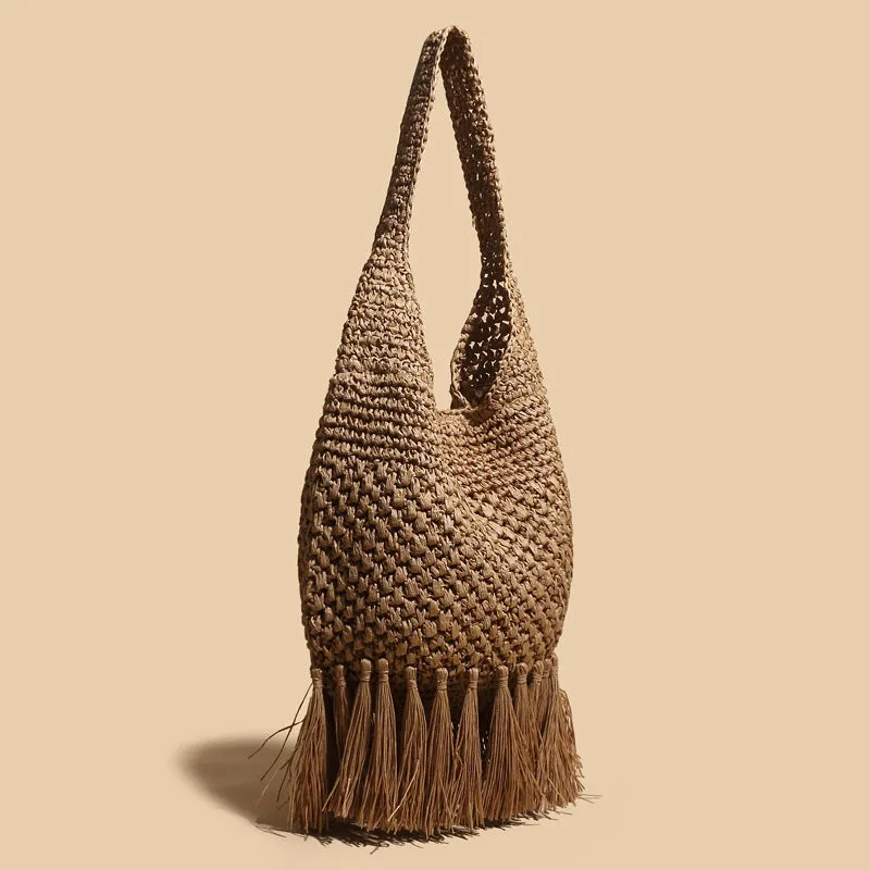 Tassel straw bag woven bag rattan shoulder bag new cross-border beach bag women