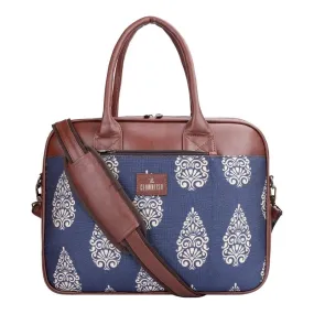 THE CLOWNFISH Deborah series 15.6 inch Laptop Bag For Women Printed Handicraft Fabric & Faux Leather Office Bag Briefcase Messenger Sling Handbag Business Bag (Navy Blue)