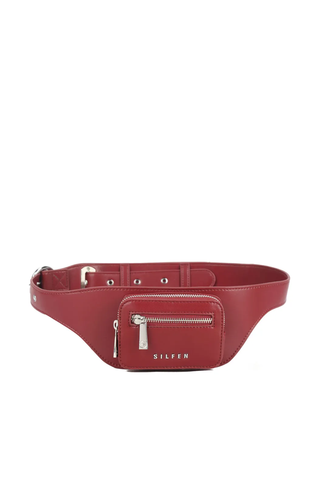 THE ELIZA FESTIVAL BELT IN DISTRESSED VEGAN LEATHER - BURGUNDY