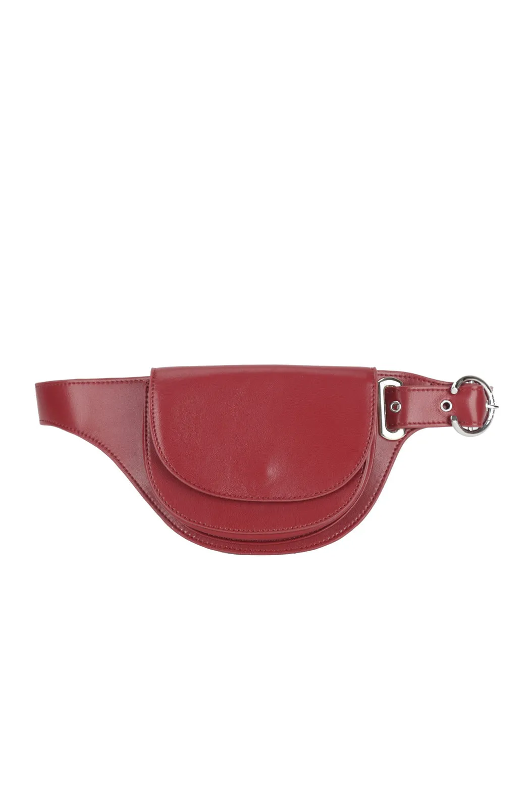 THE ELIZA FESTIVAL BELT IN DISTRESSED VEGAN LEATHER - BURGUNDY