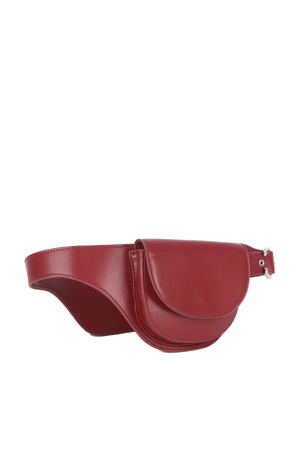 THE ELIZA FESTIVAL BELT IN DISTRESSED VEGAN LEATHER - BURGUNDY