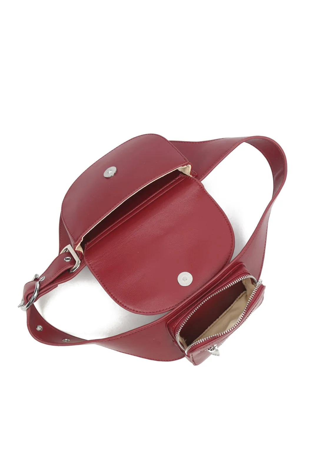 THE ELIZA FESTIVAL BELT IN DISTRESSED VEGAN LEATHER - BURGUNDY