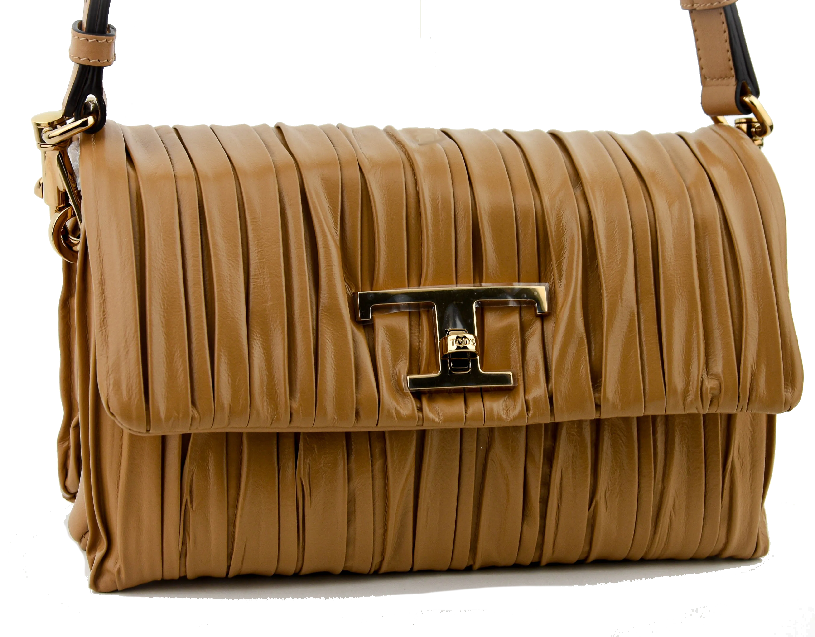 TODS T TIMELESS FLAP BAG IN CAMEL