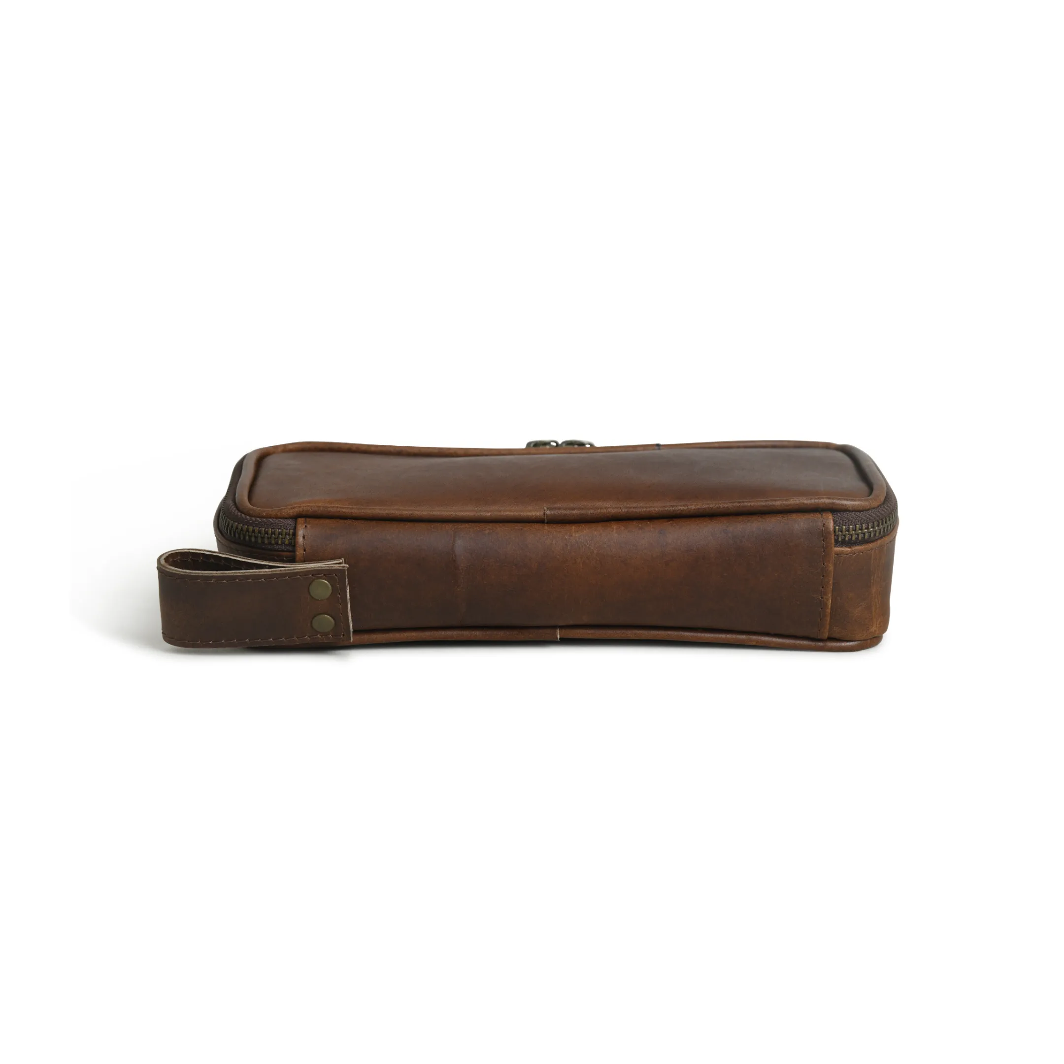 Top Grain Leather Toiletry Bag for Men with Water Resistant & Dual Metal Zipper (Bourbon Brown)