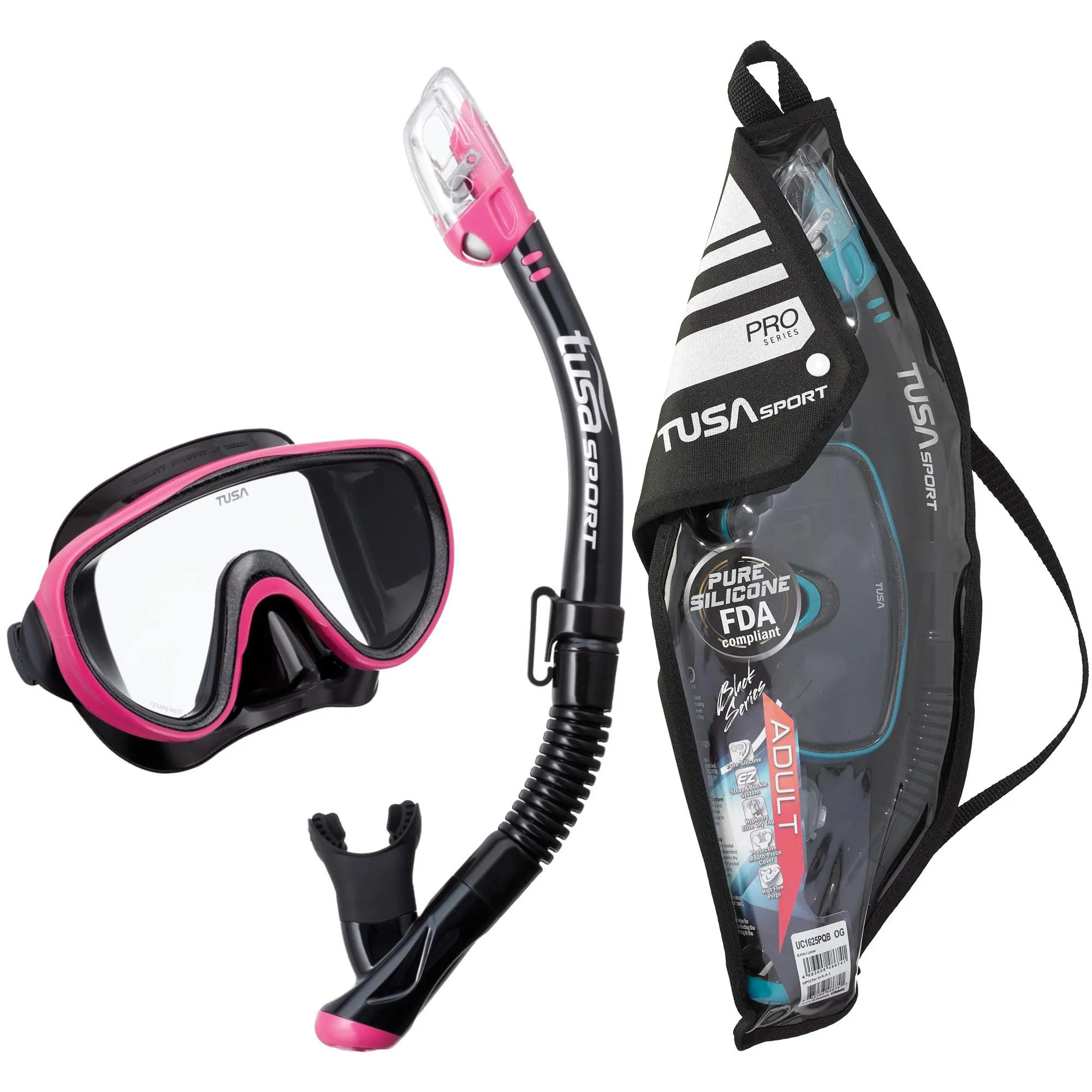 TUSA Sport Adult Serene Mask and Dry Snorkel Combo with Reusable Travel Bag