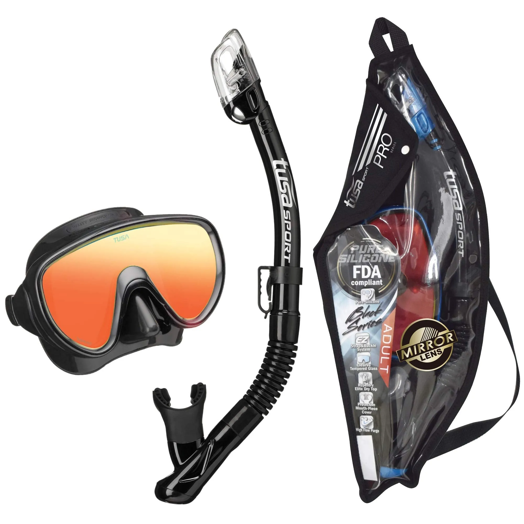 TUSA Sport Adult Serene Mask and Dry Snorkel Combo with Reusable Travel Bag