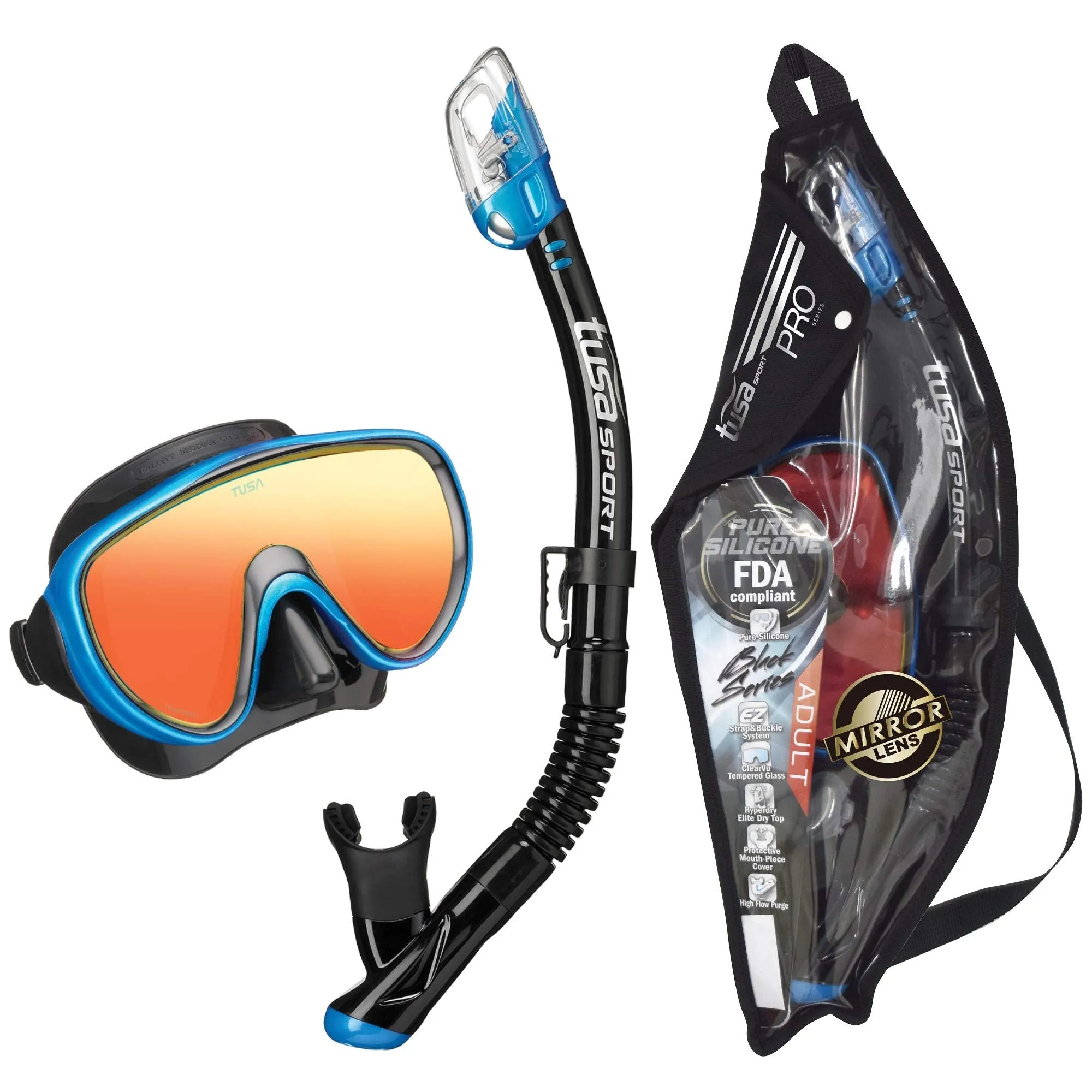 TUSA Sport Adult Serene Mask and Dry Snorkel Combo with Reusable Travel Bag