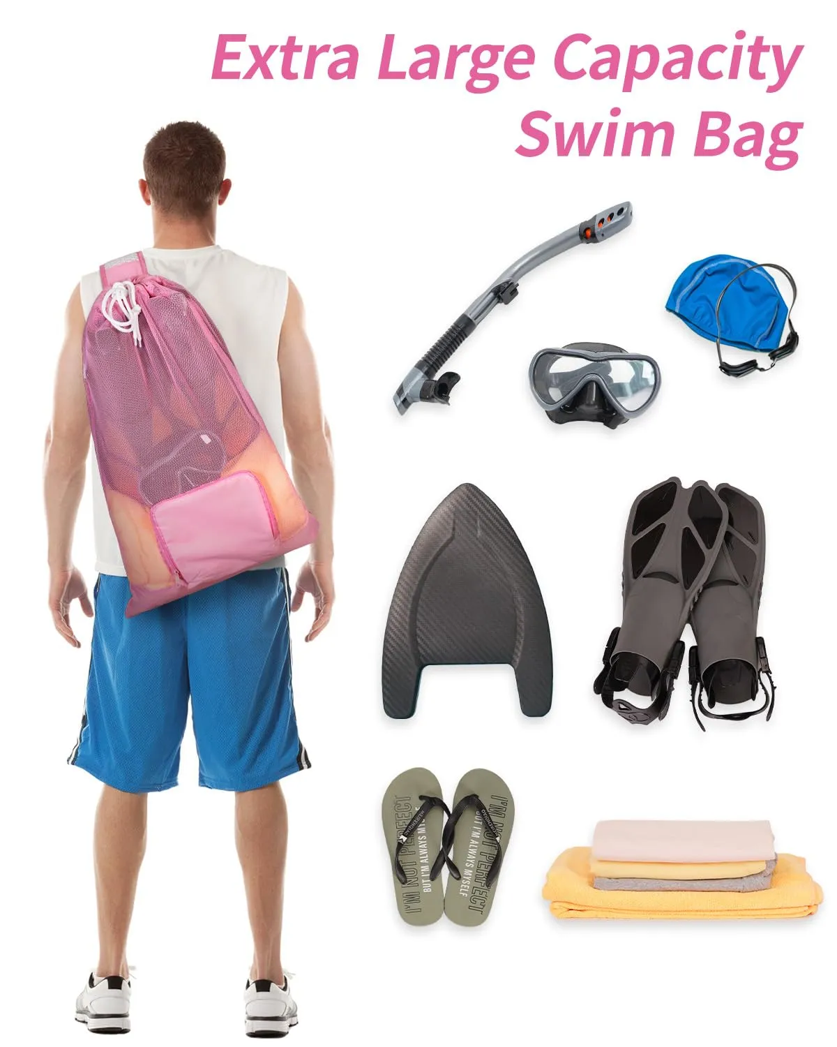 WANDF Foldable Swim Bag Drawstring Bag with Quick-dry Shoulder Strap