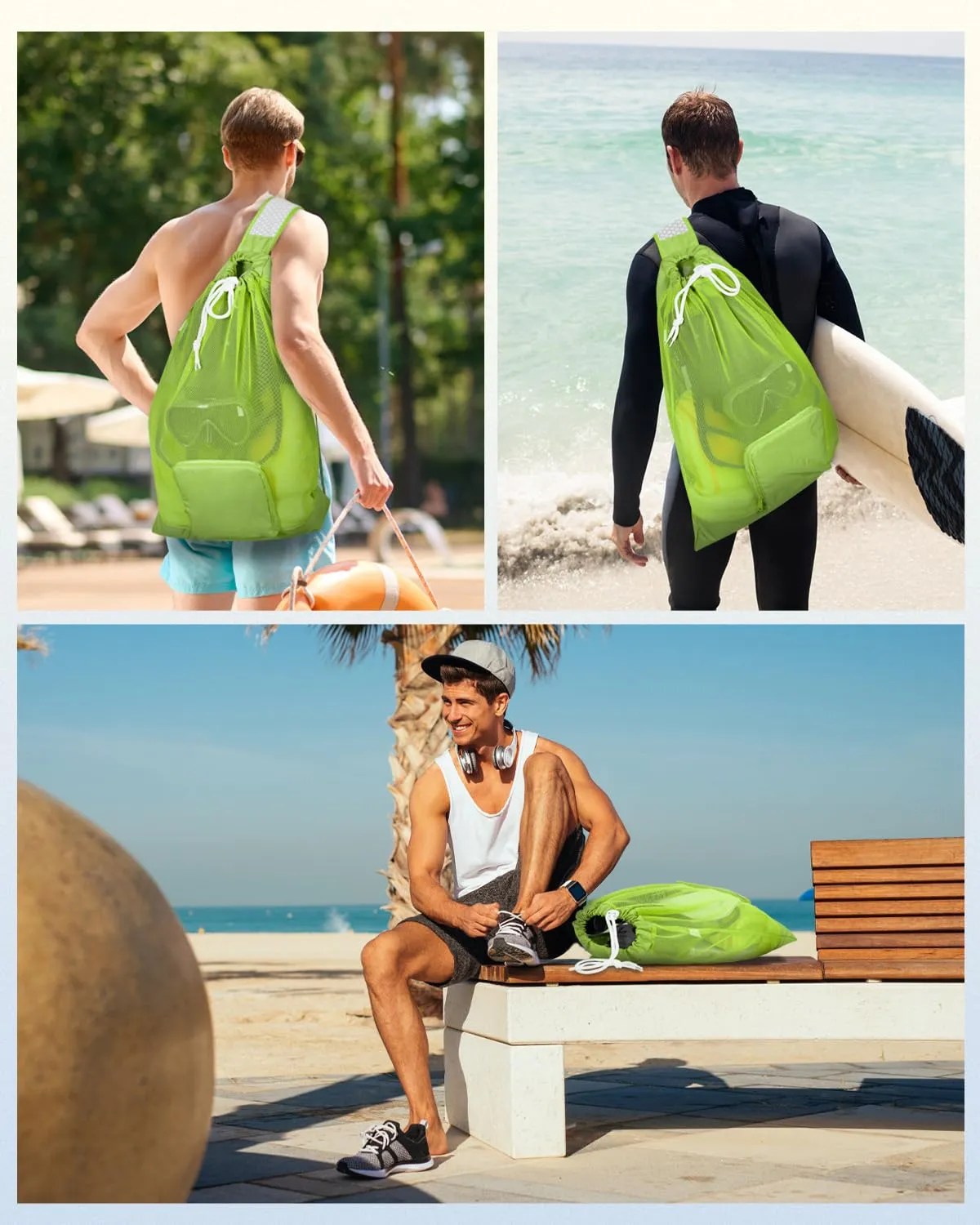 WANDF Foldable Swim Bag Drawstring Bag with Quick-dry Shoulder Strap