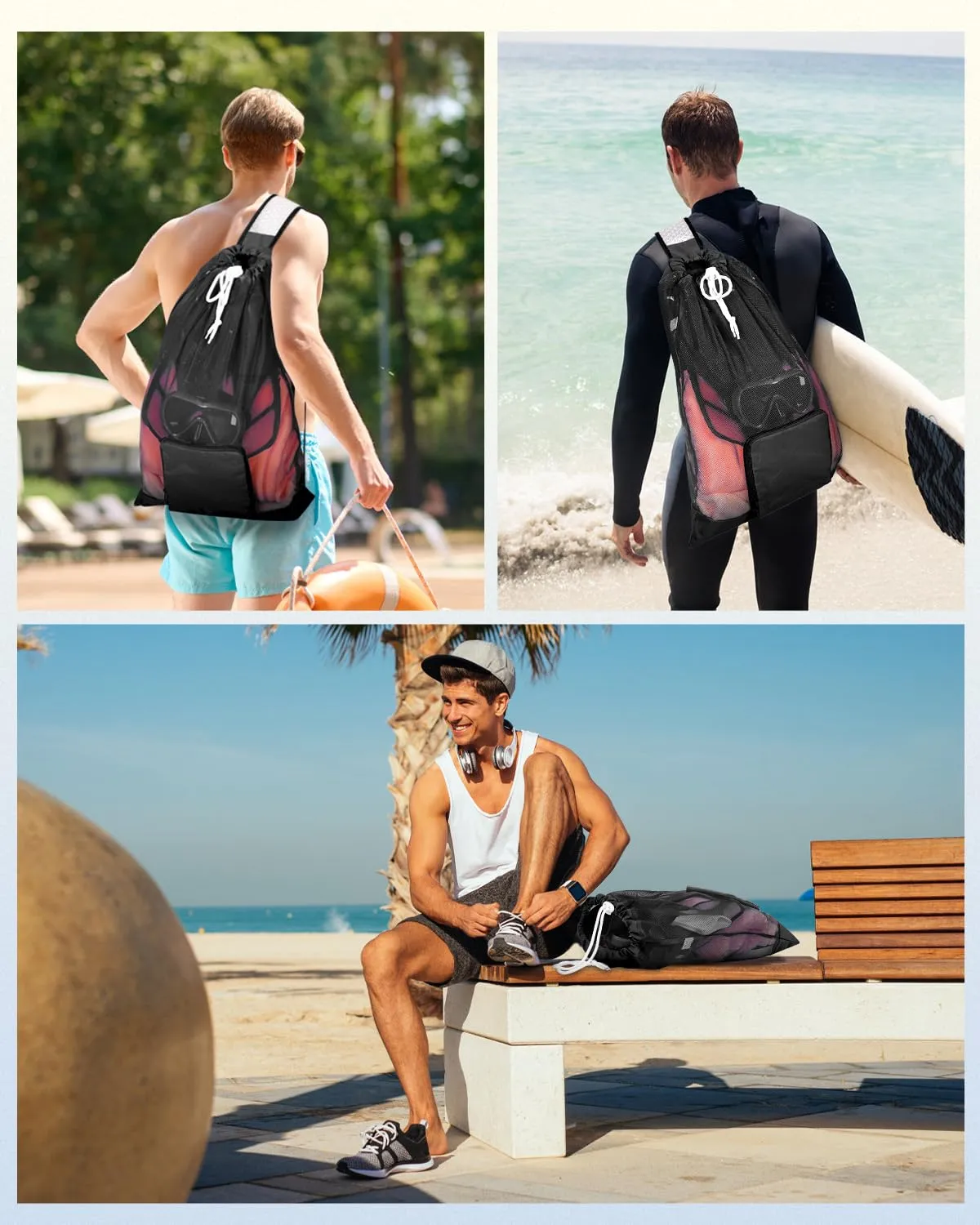 WANDF Foldable Swim Bag Drawstring Bag with Quick-dry Shoulder Strap