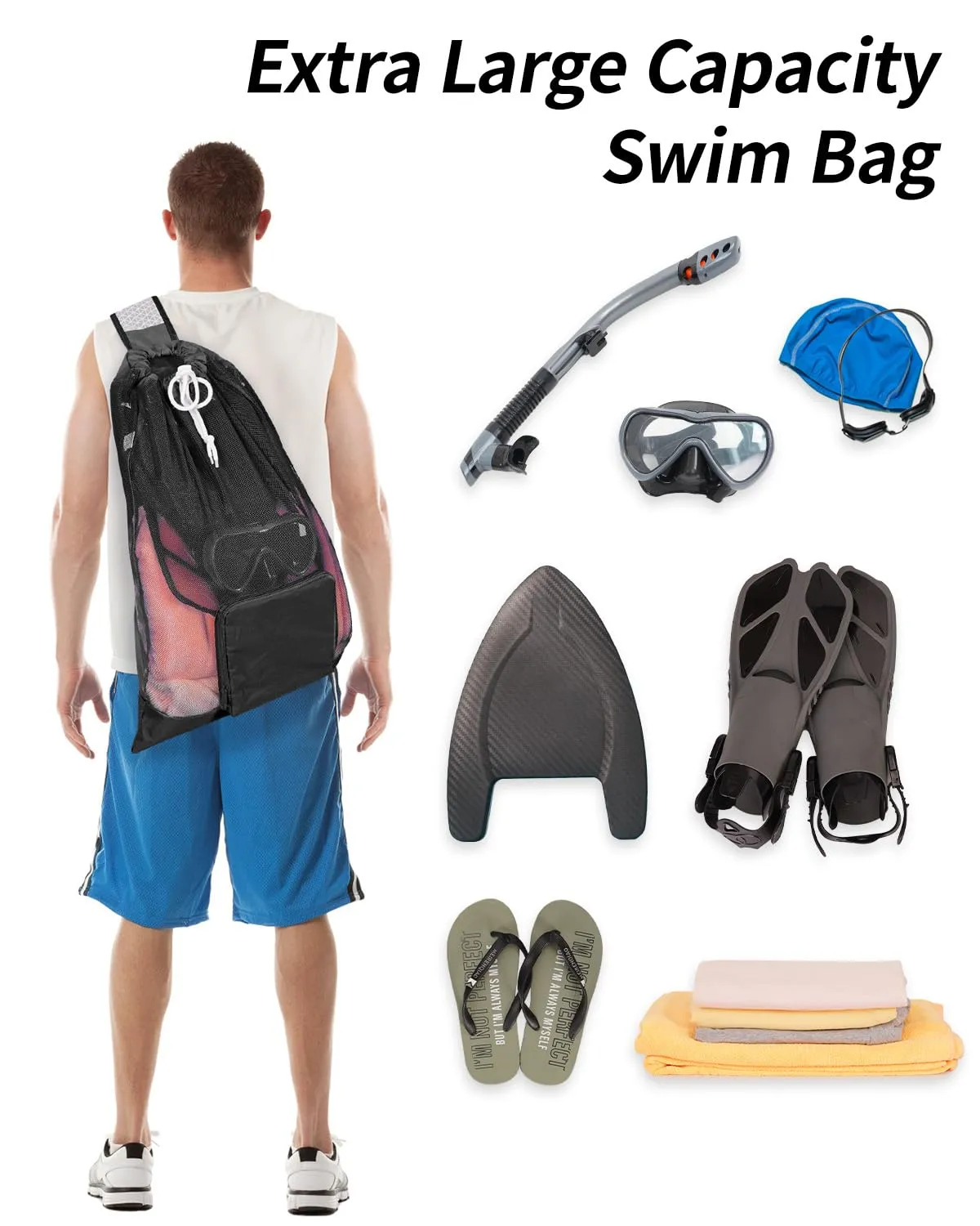 WANDF Foldable Swim Bag Drawstring Bag with Quick-dry Shoulder Strap