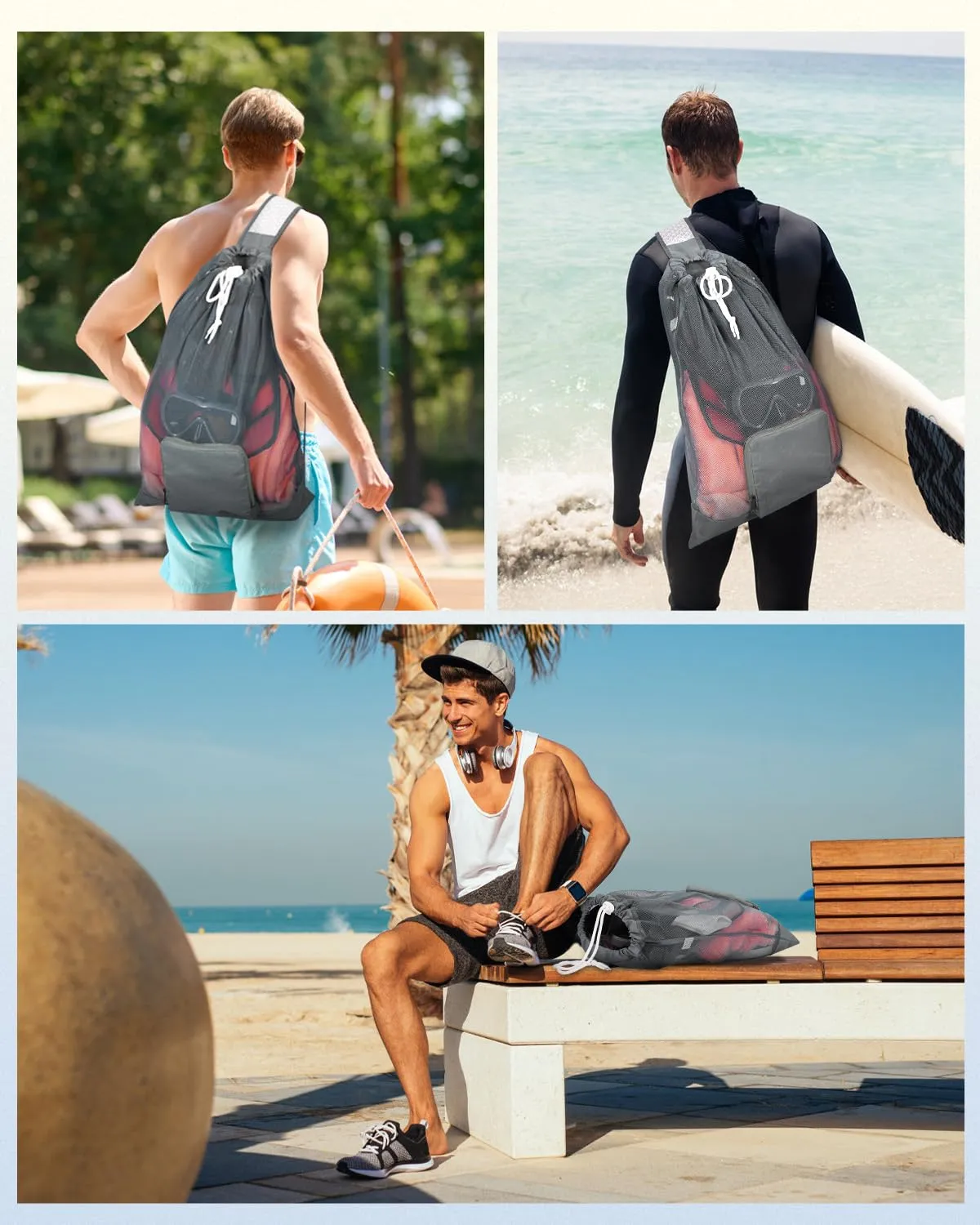 WANDF Foldable Swim Bag Drawstring Bag with Quick-dry Shoulder Strap