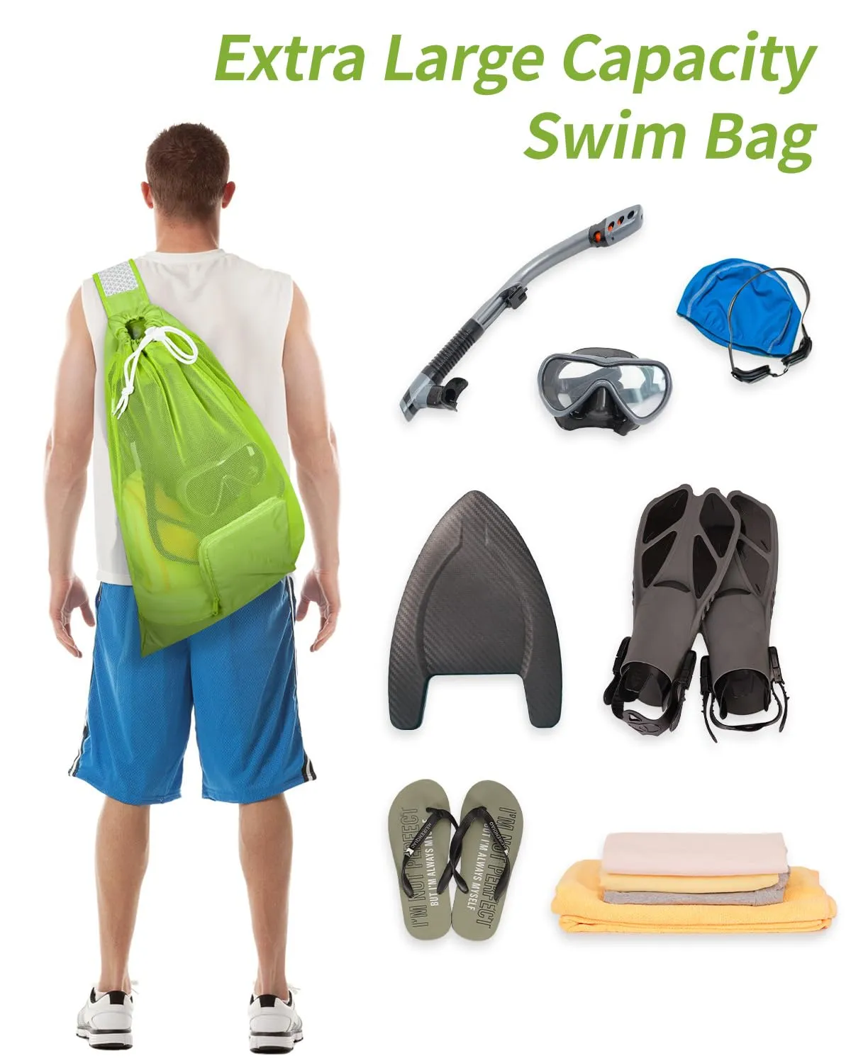 WANDF Foldable Swim Bag Drawstring Bag with Quick-dry Shoulder Strap