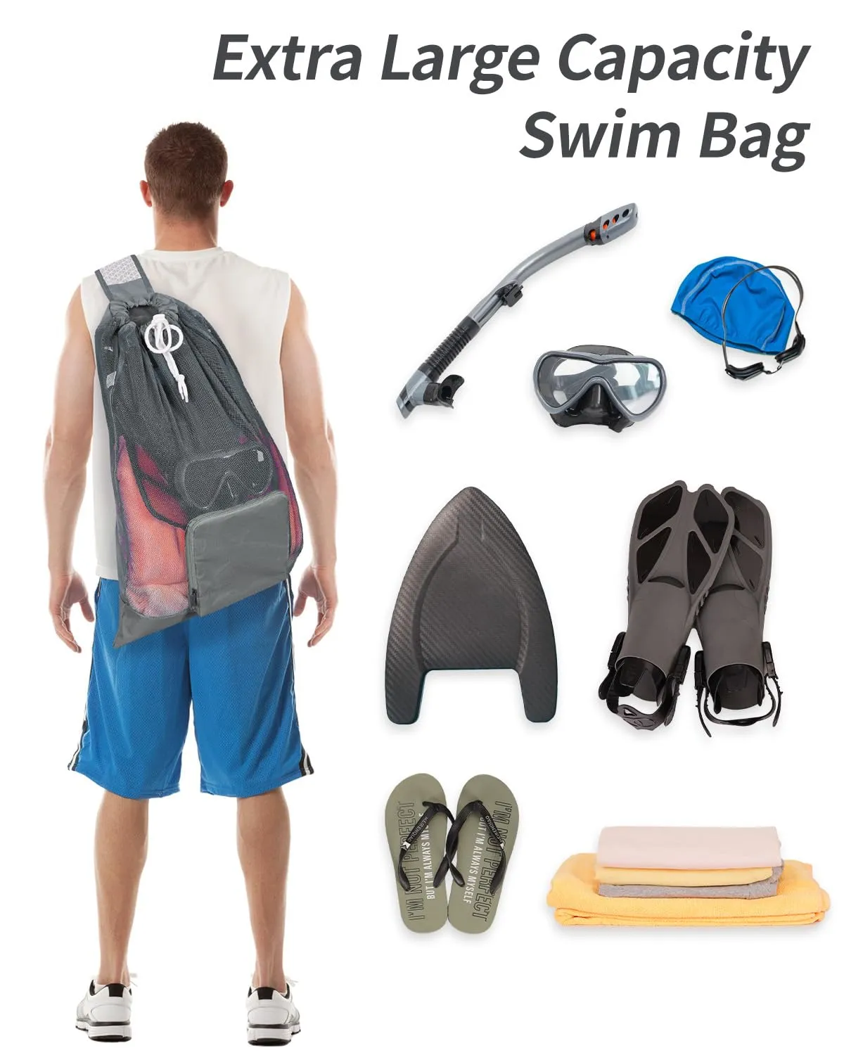 WANDF Foldable Swim Bag Drawstring Bag with Quick-dry Shoulder Strap