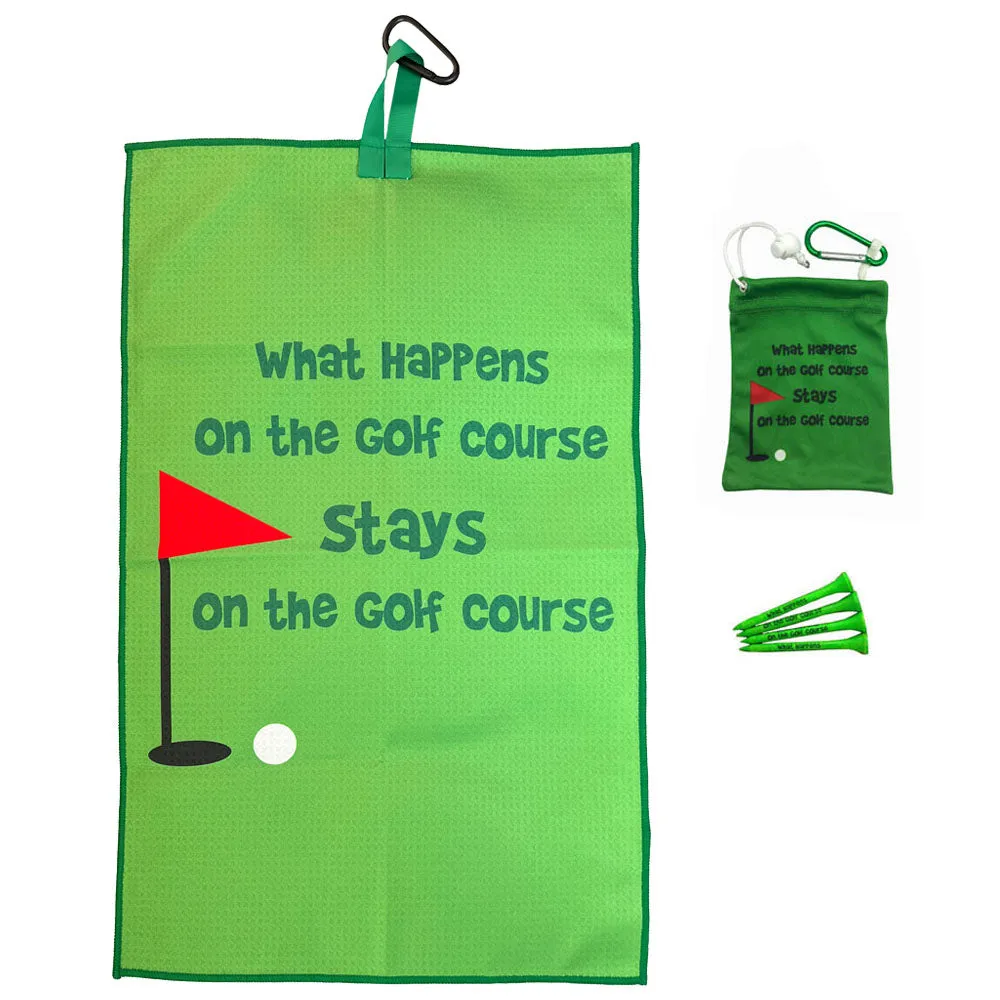 What Happens On The Golf Course Waffle Golf Towel & Tee Bag