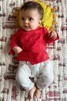 Whitewater Kids Unisex Organic Red Angrakha Top With White Pants