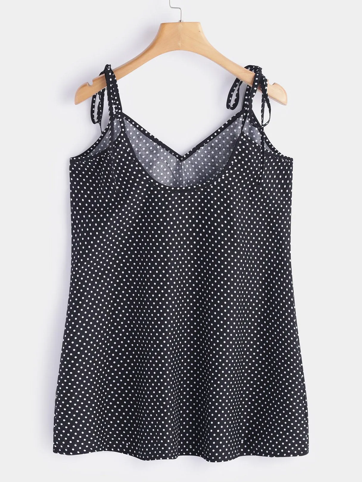 Wholesale Black V-Neck Sleeveless Polka Dot Backless Lace-Up Spaghetti Strap Mini Dress