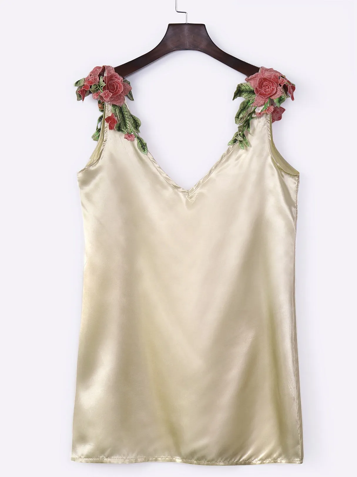 Wholesale Gold V-Neck Sleeveless Embroidered Mini Dress