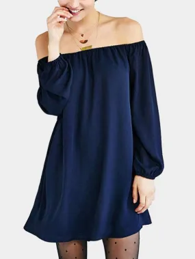 Wholesale Navy Off The Shoulder Long Sleeve Backless Mini Dresses