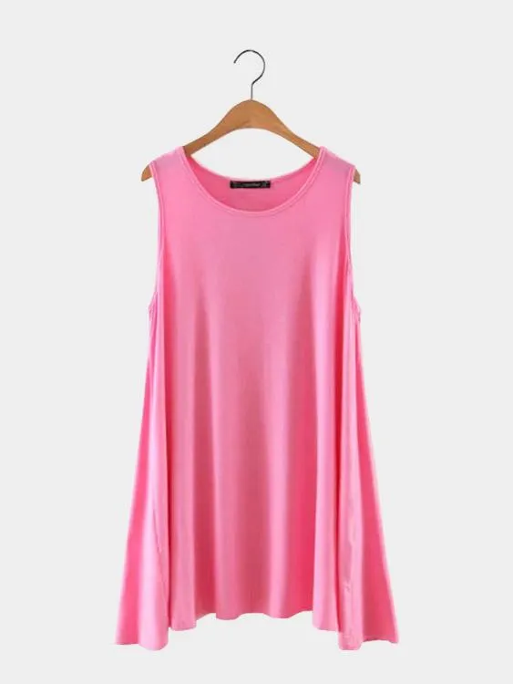 Wholesale Pink Round Neck Sleeveless Irregular Hem Mini Dress