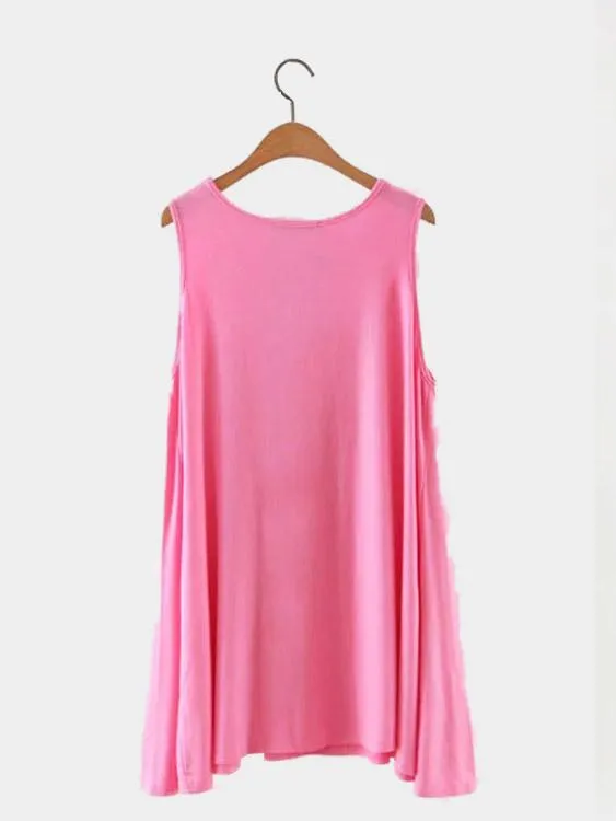 Wholesale Pink Round Neck Sleeveless Irregular Hem Mini Dress