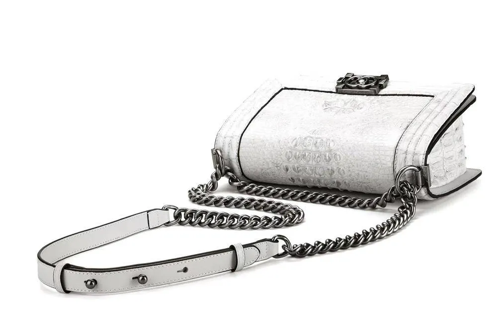 Womens Crocodile Leather Shoulder Flap  Chain  Bag