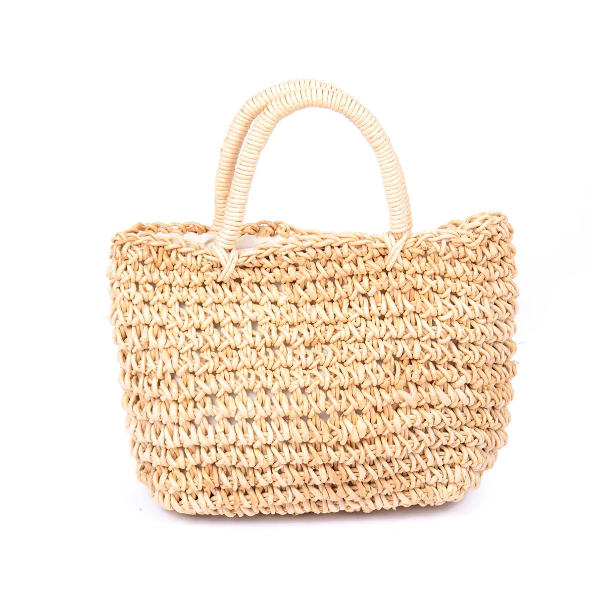 Woven Straw Vintage Mini Handbag w/ Wrapped Top Handles