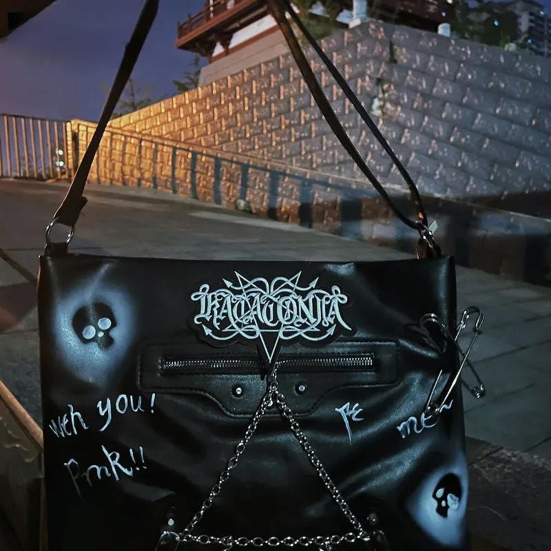 Y2K Harajuku Gothic Skeleton Chain Leather Crossbody Bag