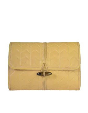 Yves Saint Laurent Vintage Chevron Quilted Beige Leather Wooden Toggle Clutch Bag