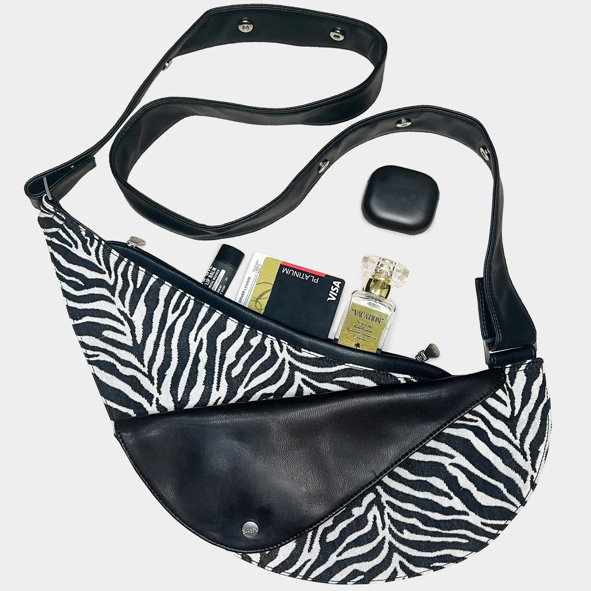 Zebra Half Sash Bag w/ Black Faux