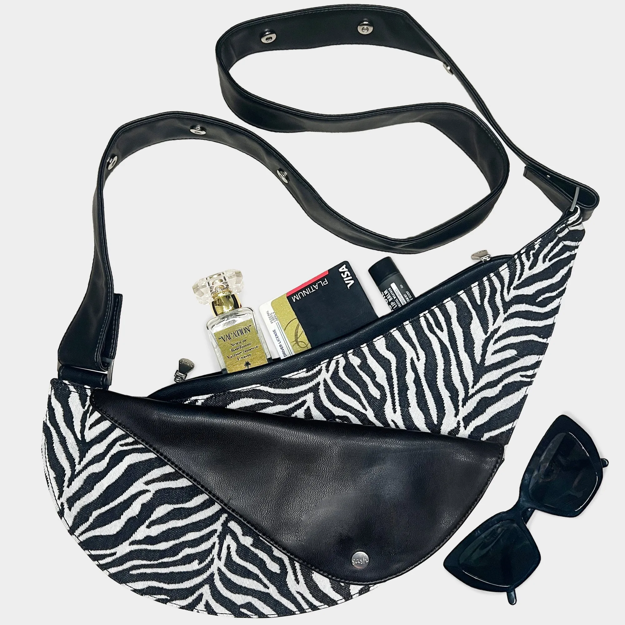 Zebra Half Sash Bag w/ Black Faux