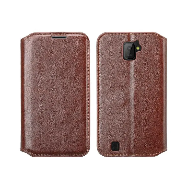 ZTE Citrine LTE Case, ZTE Citrine LTE Wallet Case, Slim Flip Folio [Kickstand] Pu Leather Wallet Case with ID & Credit Card Slots, Brown